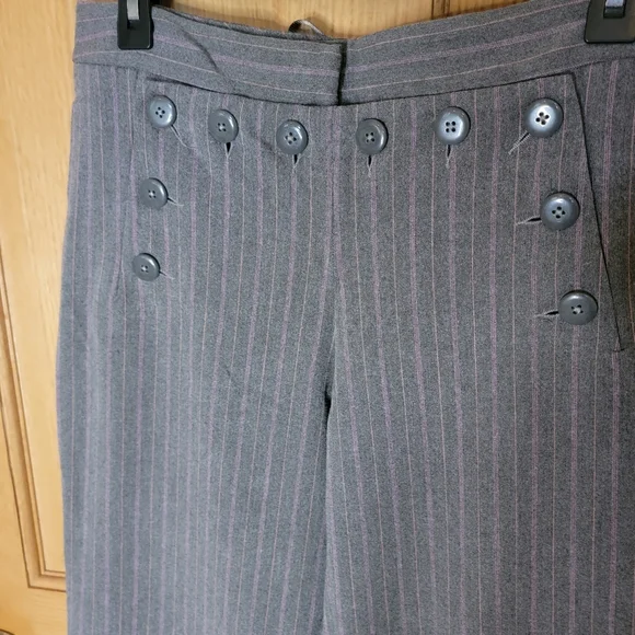 Anthropologie elevenses Grey Pin-Stripe Wide Leg Sailor Pants Size 8 - Picture 3 of 7
